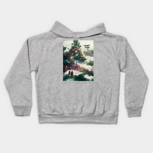 Magical Green Christmas Trees in the Woods Japanese Christmas Season Warm Wishes Kids Hoodie